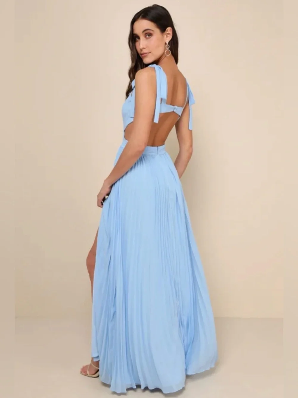 Lulus Celebratory Allure Powder Blue Pleated Backless Maxi Dress XS NWT - Picture 3 of 6